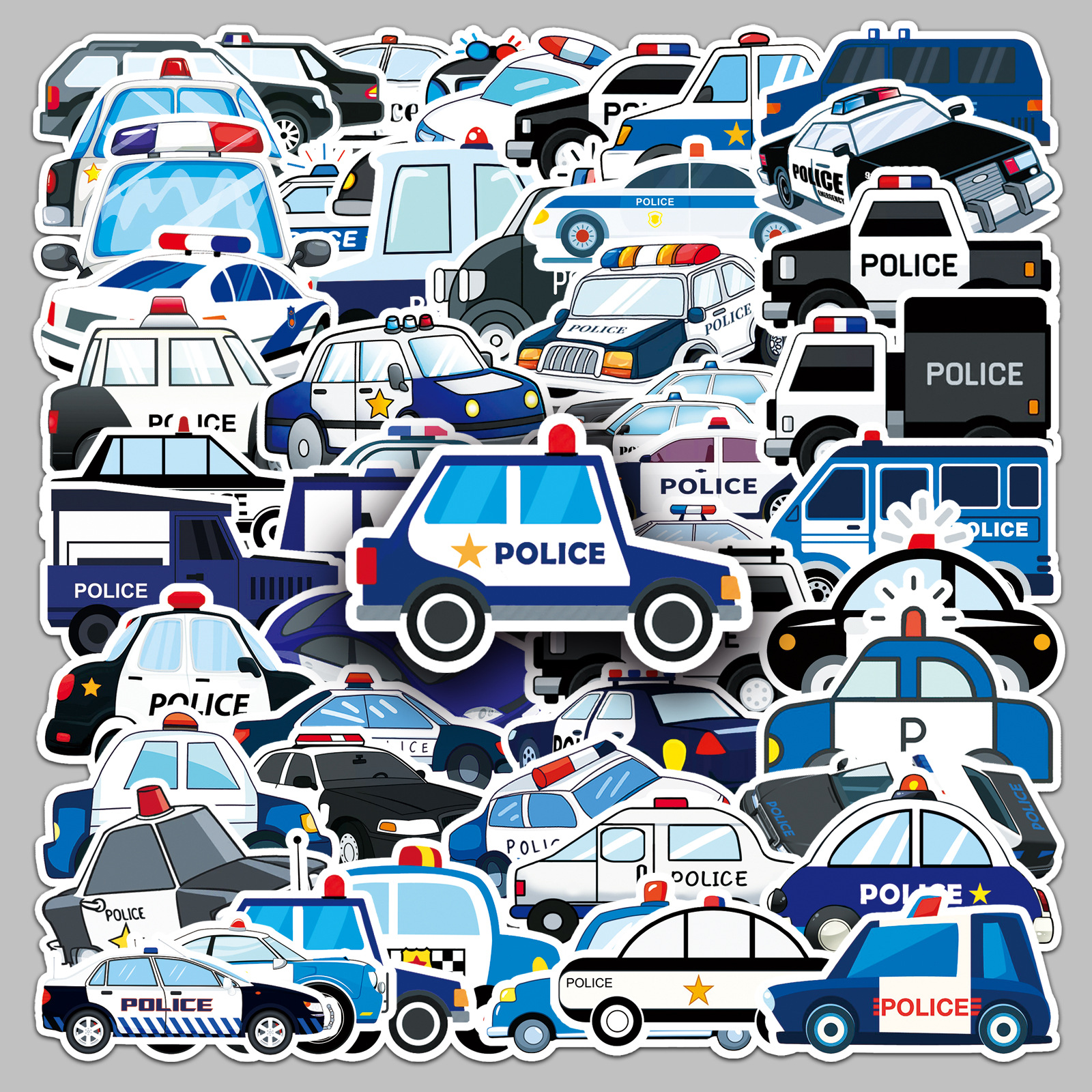 Party Games Kids Birthday - 50Pcs Cartoon Police Car Theme Graffiti