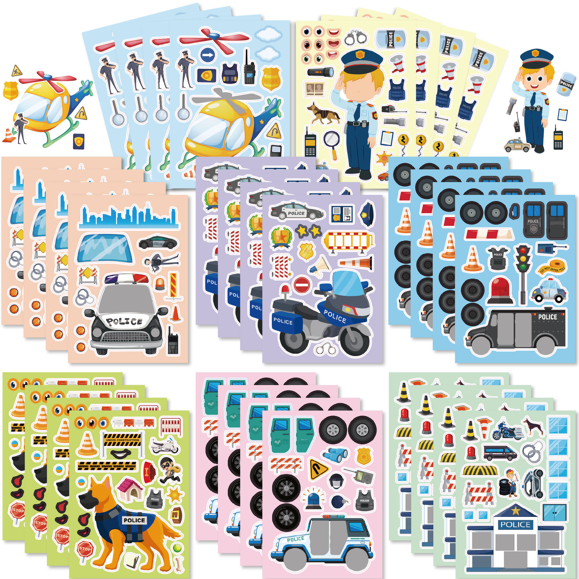 Party Games Kids Birthday - 16Sheets Cartoon Vocation Police Theme DIY
