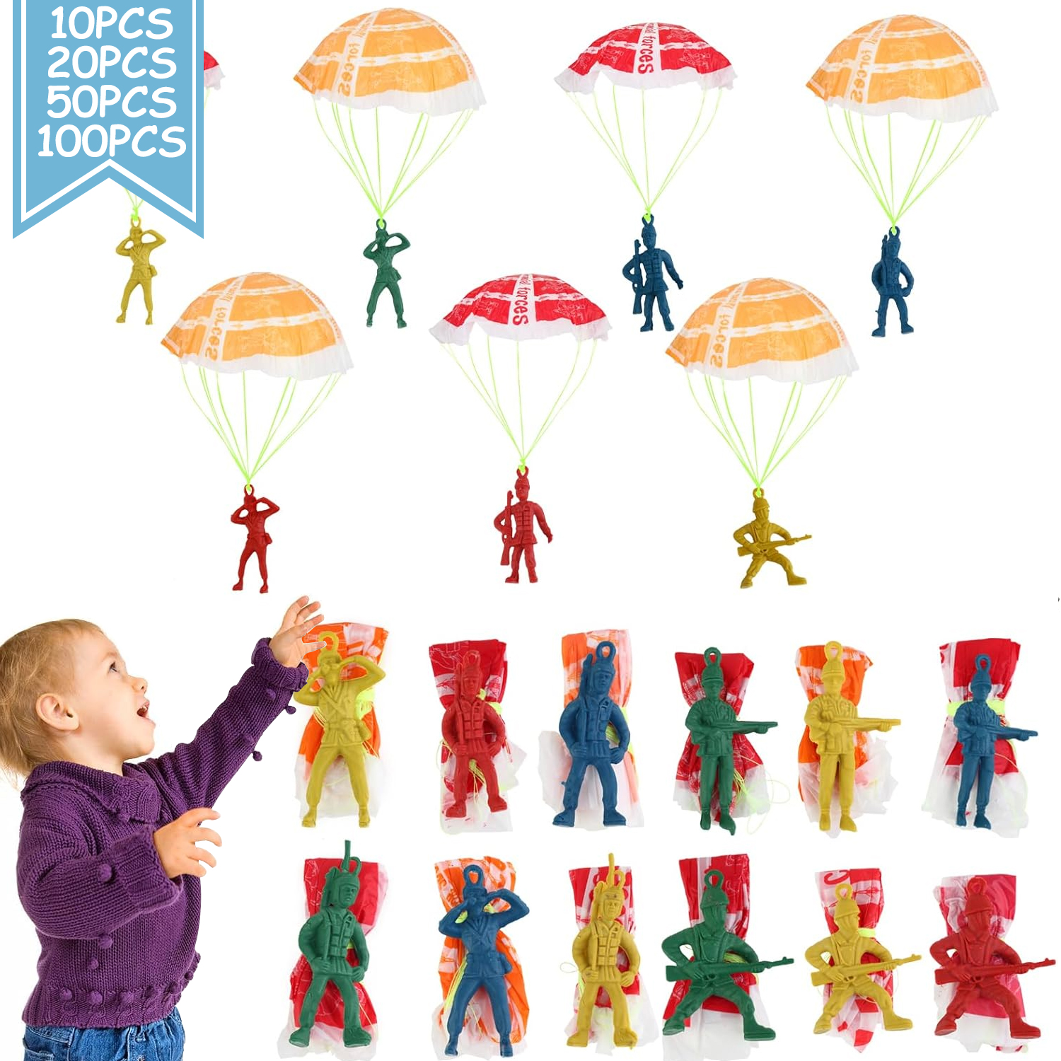 Party Games Ideas For Kids - 10/100pcs Parachute Toys for Kid, Army